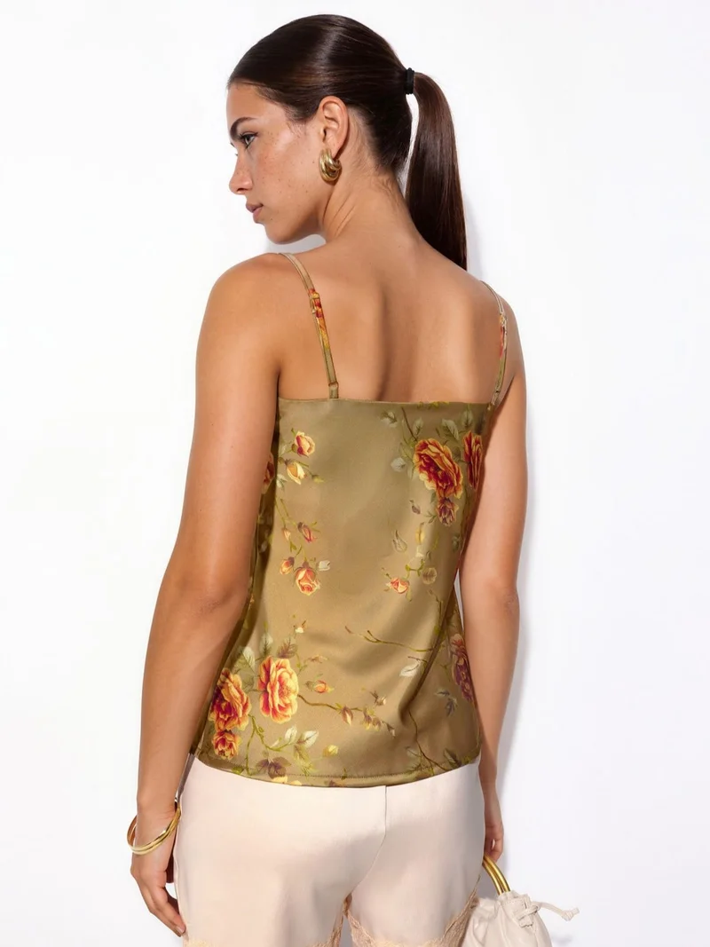 Hiccup Tan Natural Floral Satin Top for Women | Best Price UAE