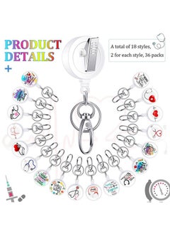 Chinco 36 Pcs Nurse Retractable Badge Reel Clips Holder Nurse Id Badge Reel Alligator Clip Nurse Work Name Tag Retractable Id Name Badge Holder Reels For Nurse Doctor Teachers Students  - Image 2