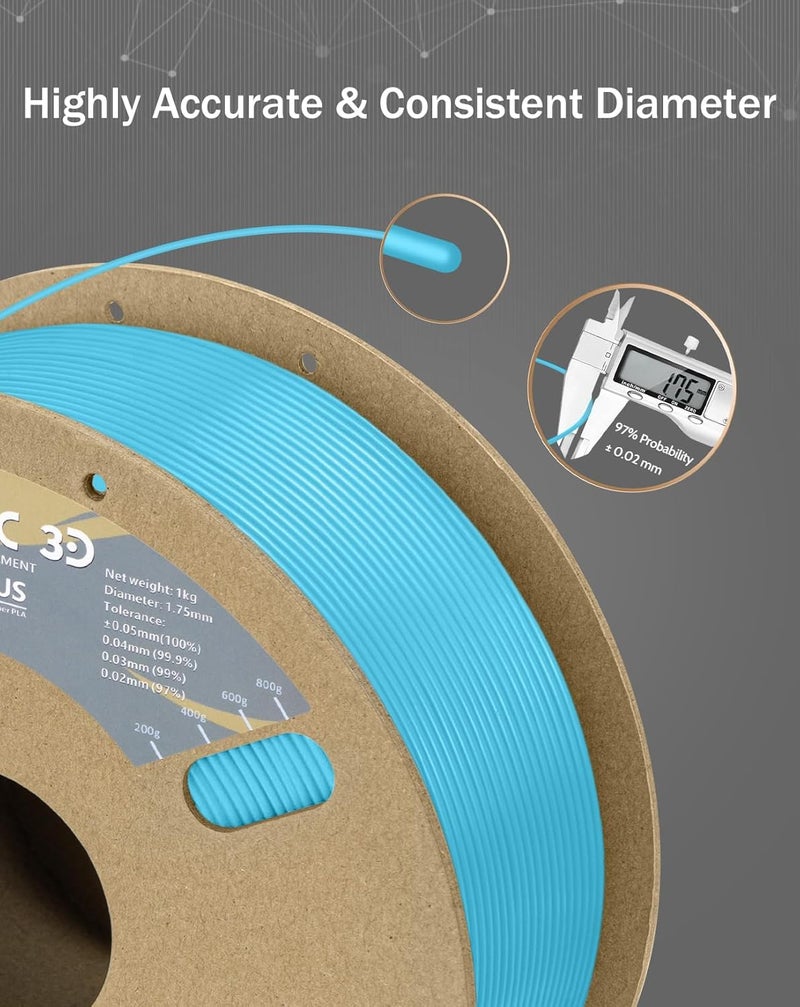 DURAMIC 3D PLA+ Filament 1.75mm 1Kg Light Blue, PLA Plus Filament 1Kg Spool(2.2lbs) Tougher and Stronger, Dimensional Accuracy Probability +/- 0.02mm - Image 3