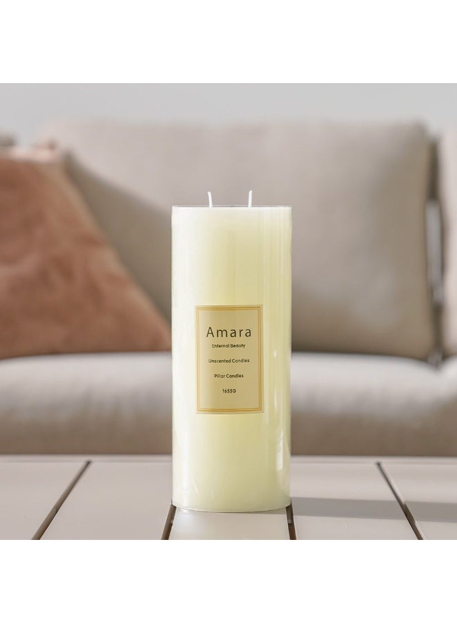 Danube Home Amara Key Single Pillar Candle (10X25Cm) Home Fragrance Decor Quality Wax Candle For Living Room Accent Timeless Beige Candles For Your Home Interiors Decorative Home Accessories - Image 1