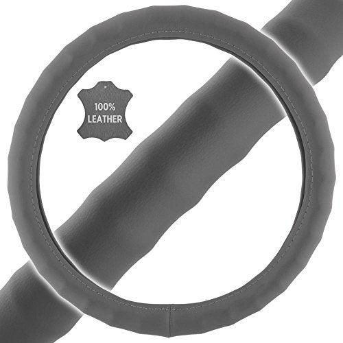 BDK SW-899-SG Leather Car Steering Wheel Cover Size 13.5 to 14.5" Universal Fit, Easy Installation, Small, Gray - Image 3