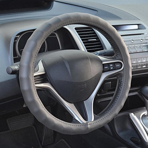 BDK SW-899-SG Leather Car Steering Wheel Cover Size 13.5 to 14.5" Universal Fit, Easy Installation, Small, Gray - Image 5