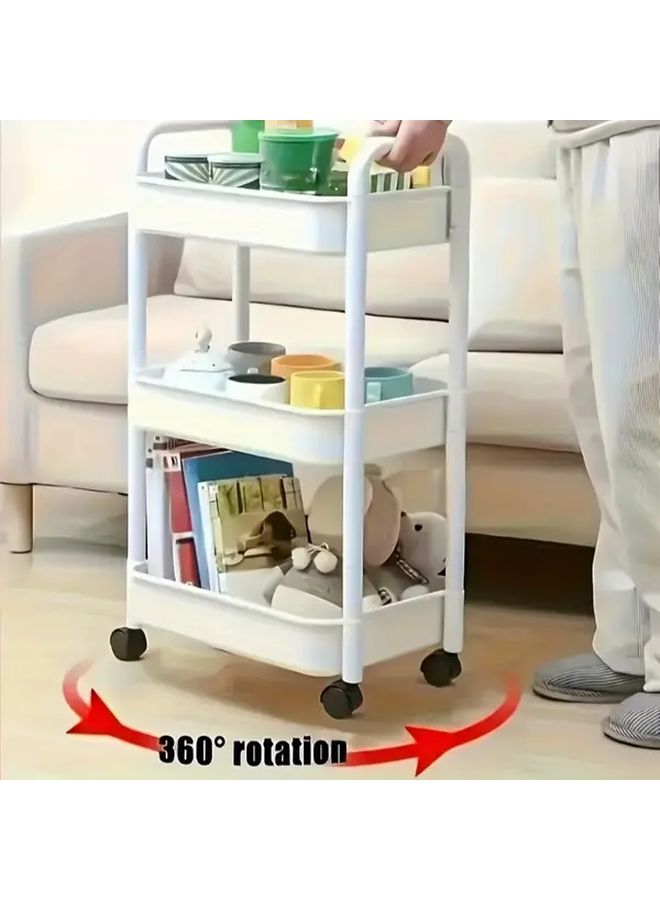 White Rolling Storage Cart With Wheels 4 Layer Plastic Organizer For Kitchen Bathroom Laundry - Image 3