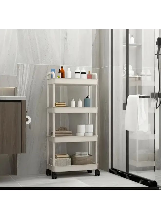 White Rolling Storage Cart With Wheels 4 Layer Plastic Organizer For Kitchen Bathroom Laundry - Image 2