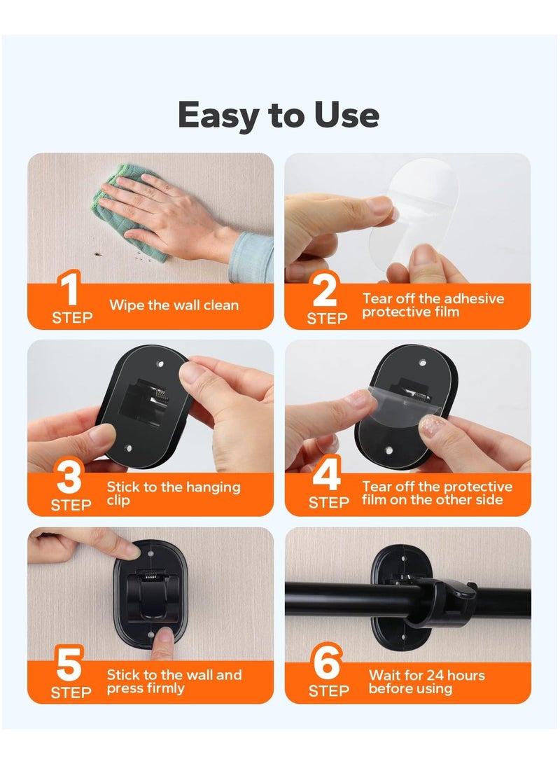 Self Adhesive Curtain Rod Bracket, 4 Count Universal Plastic Curtain Rod Holders, Can be Drilled or Self-Adhesive, Curtain Rod Hooks for Bathroom, Bedroom, Livingroom, Kitchen, Black - Image 5