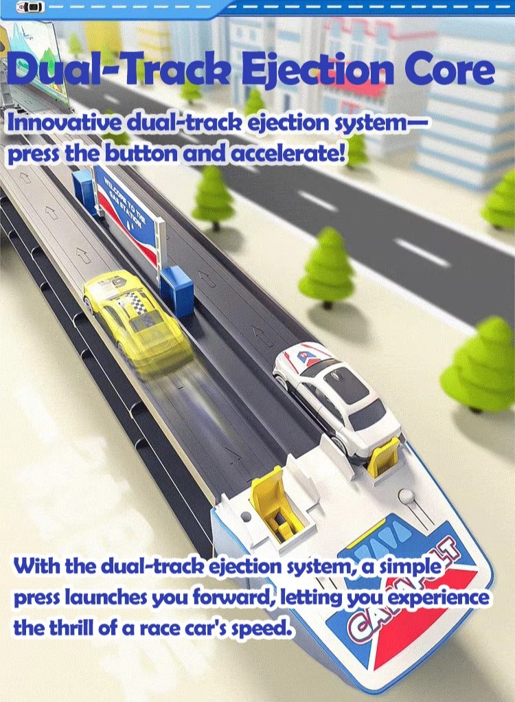 XiuWoo Carrier Truck Dual Race Track Toddlers Toys Foldable 3 Layer Car Race Track Playset Toy Truck Transport Car Carrier & 10 Alloy Cars Truck Car Kids Toys Gifts for Age 3 4 5 6+ Years Old Boys Girls - Image 3