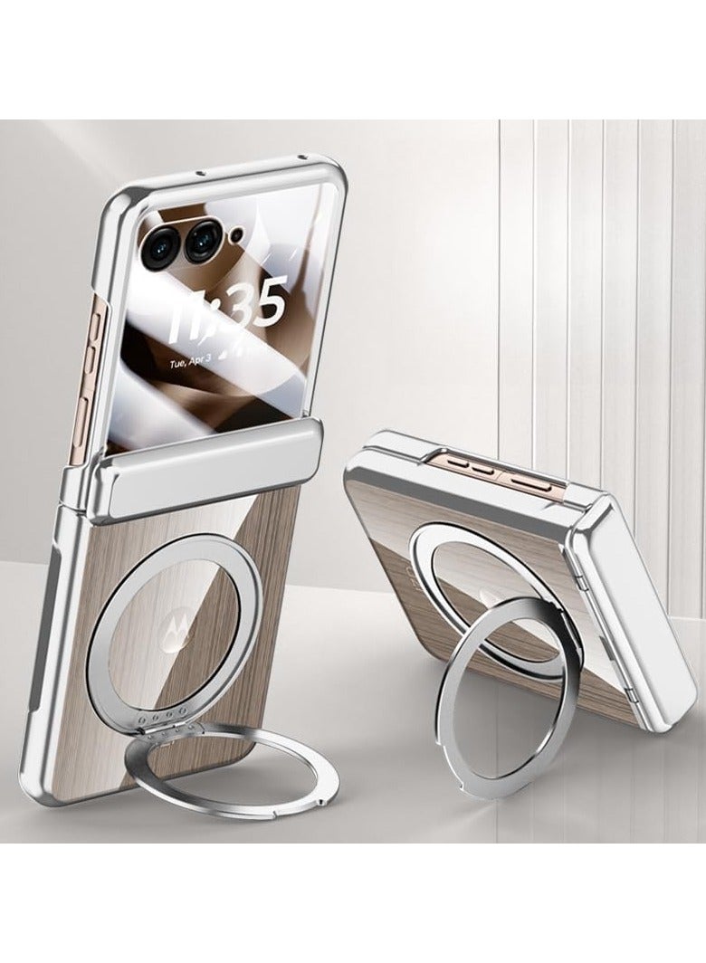 Motorola Razr 60 Ultra Magnetic Protective Case [Built-in HD Screen Protector] [Wireless Charging Support] 360° Rotating Stand Electroplated Transparent Protective Case
