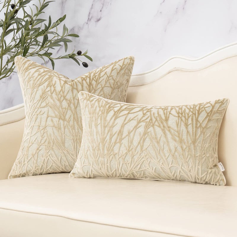 Yangest Beige Throw Pillow Cover Velvet Cushion Cover Branches Rectangular Neutral Pillowcase for Sofa Couch Bedroom Living Room, 12x20 Inch - Image 5