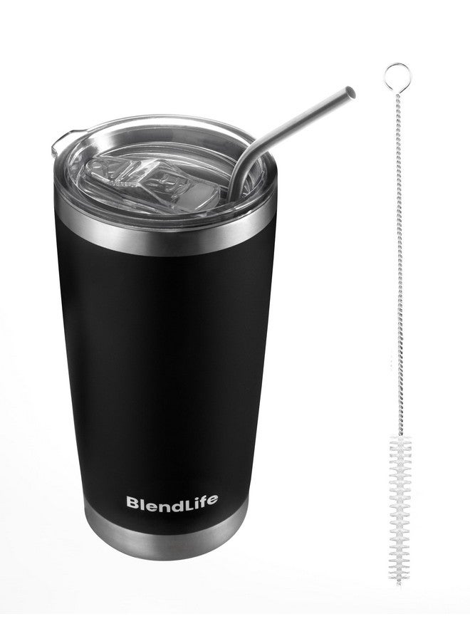 BlendLife كوب تامبلر معزول من بليند لايف مع غطاء وقشة قابلة لإعادة الاستخدام | 600 مل من الفولاذ المقاوم للصدأ مزدوج الجدار | يحافظ على المشروبات ساخنة أو باردة لعدة ساعات | كوب قهوة ومشروبات متين وأنيق | أسود - Image 1