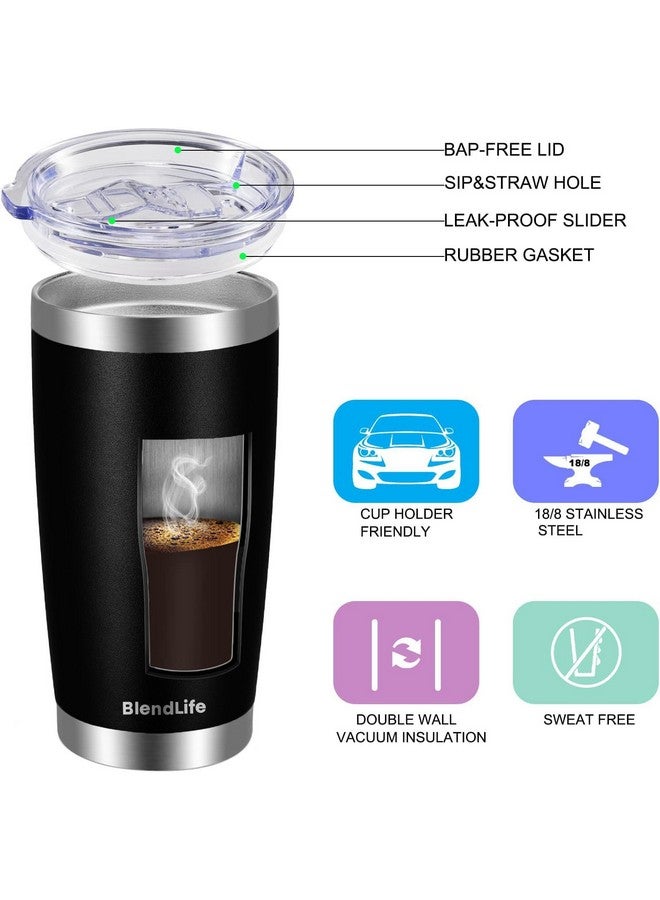 BlendLife كوب تامبلر معزول من بليند لايف مع غطاء وقشة قابلة لإعادة الاستخدام | 600 مل من الفولاذ المقاوم للصدأ مزدوج الجدار | يحافظ على المشروبات ساخنة أو باردة لعدة ساعات | كوب قهوة ومشروبات متين وأنيق | أسود - Image 4