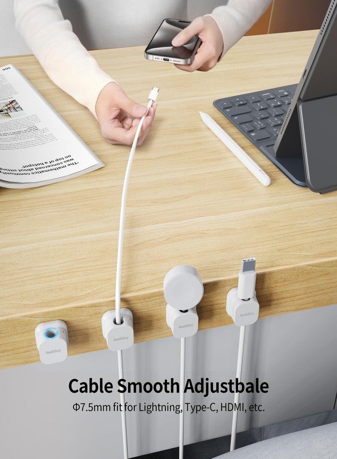 Aeebliay 9 Pack Magnetic Cable Clips Cord Holder, Aeebliay Desk Cable Management Accessories, Adhesive USB Wire Holder Keeper Organizer for Home Office Desk Phone Car Wall Desktop Nightstand - White - Image 4