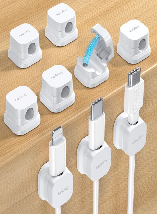 Aeebliay 9 Pack Magnetic Cable Clips Cord Holder, Aeebliay Desk Cable Management Accessories, Adhesive USB Wire Holder Keeper Organizer for Home Office Desk Phone Car Wall Desktop Nightstand - White - Image 1