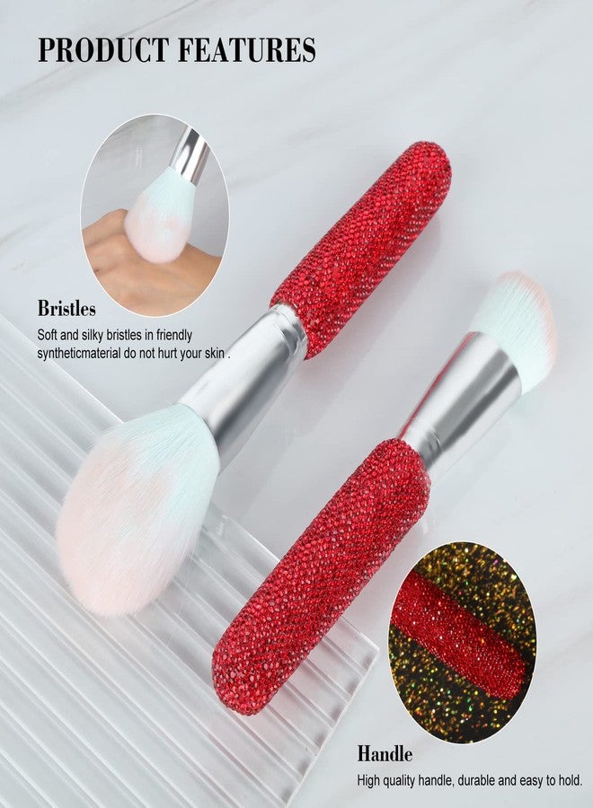 KEYPOWER Makeup Brushes Bling Crystal Professional Face Cosmetics Blending Liquid Foundation Powder Concealer Eye Shadows Make Up Beauty Tool Glitter(12PCS) (Purely Handmade) (Red) - Image 4