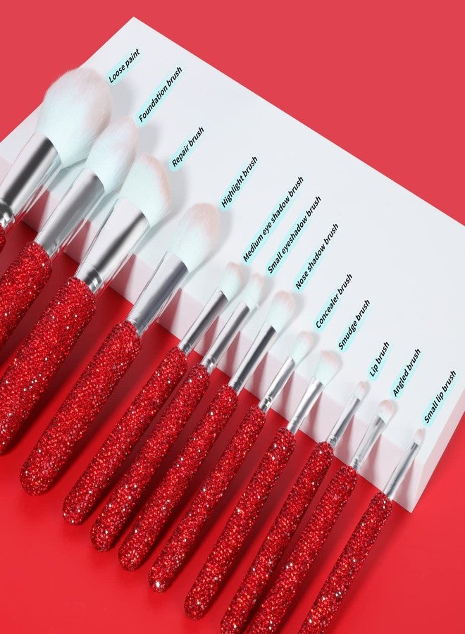 KEYPOWER Makeup Brushes Bling Crystal Professional Face Cosmetics Blending Liquid Foundation Powder Concealer Eye Shadows Make Up Beauty Tool Glitter(12PCS) (Purely Handmade) (Red) - Image 2