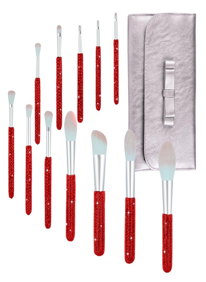 KEYPOWER Makeup Brushes Bling Crystal Professional Face Cosmetics Blending Liquid Foundation Powder Concealer Eye Shadows Make Up Beauty Tool Glitter(12PCS) (Purely Handmade) (Red) - Image 1