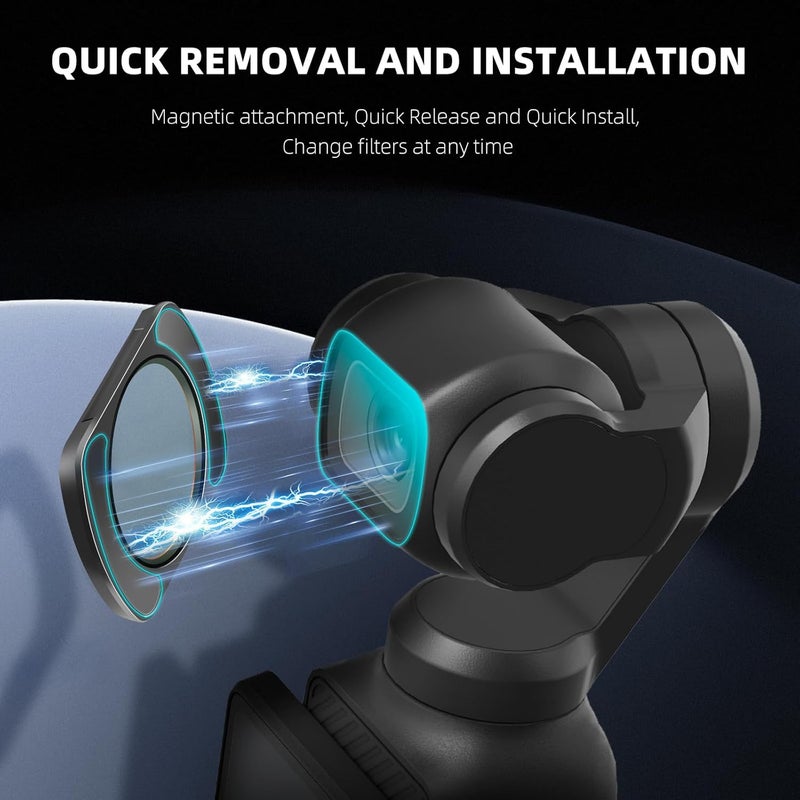 طقم مرشحات ND متغيرة للعدسة REYGEAK Pocket 3 VND 2-32 (1-5 توقف) و VND 64-512 (6-9 توقف) متوافق مع DJI Osmo Pocket 3، إطار من سبائك الألومنيوم - Image 4