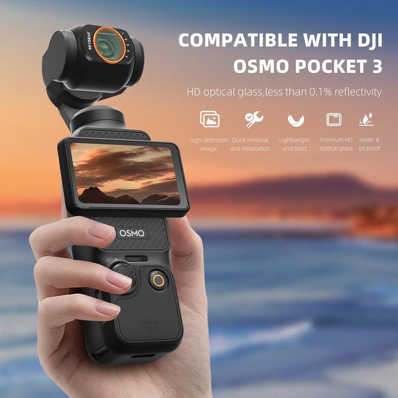 طقم مرشحات ND متغيرة للعدسة REYGEAK Pocket 3 VND 2-32 (1-5 توقف) و VND 64-512 (6-9 توقف) متوافق مع DJI Osmo Pocket 3، إطار من سبائك الألومنيوم - Image 2