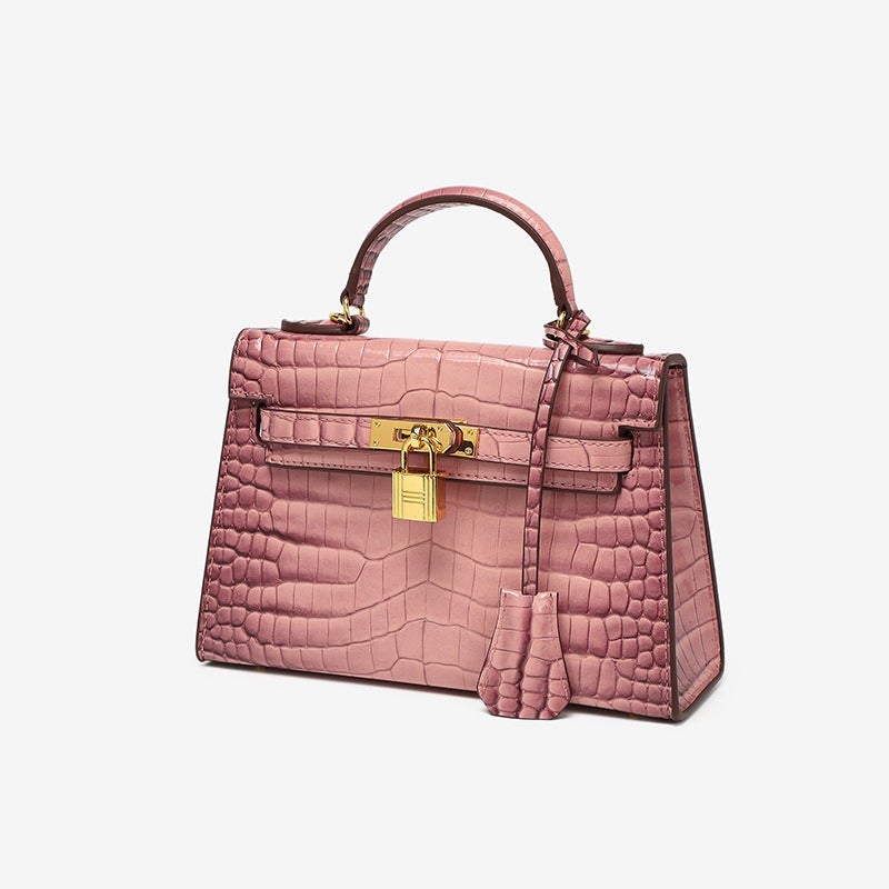 Pink Genuine Leather Crocodile-Embossed Handbag - Crossbody Shoulder Bag for Women