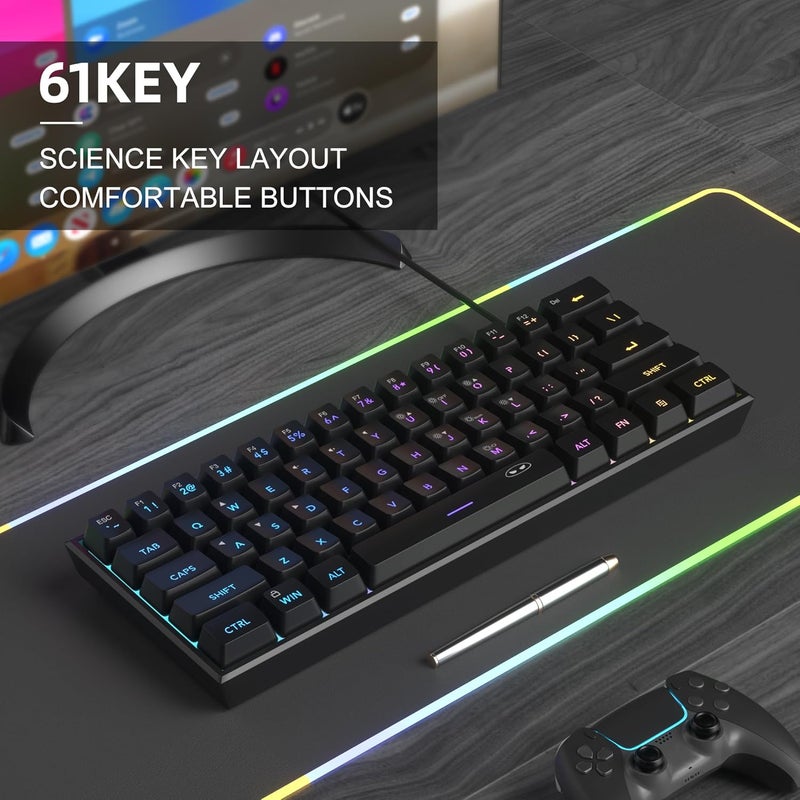 MageGee Mini 60% Gaming Keyboard, Rgb Backlit 61 Key Ultra-Compact Keyboard, Ts91 Ergonomic Waterproof Mechanical Feeling Office Computer Keyboard For Pc, Mac, Ps4, Xbox One Gamer, Wired (Black) - Image 5
