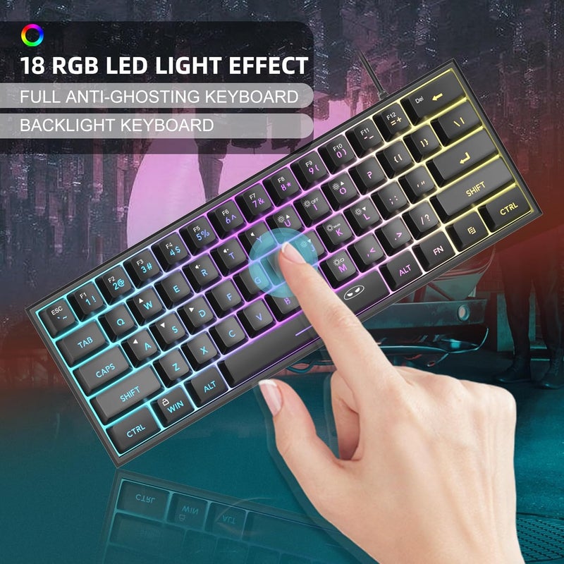 MageGee Mini 60% Gaming Keyboard, Rgb Backlit 61 Key Ultra-Compact Keyboard, Ts91 Ergonomic Waterproof Mechanical Feeling Office Computer Keyboard For Pc, Mac, Ps4, Xbox One Gamer, Wired (Black) - Image 2