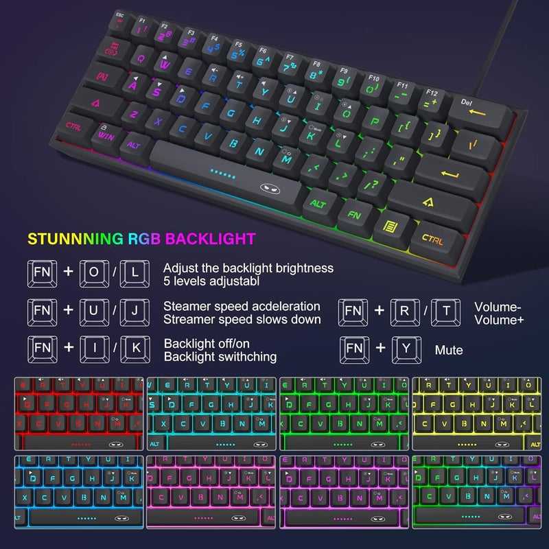 MageGee Mini 60% Gaming Keyboard, Rgb Backlit 61 Key Ultra-Compact Keyboard, Ts91 Ergonomic Waterproof Mechanical Feeling Office Computer Keyboard For Pc, Mac, Ps4, Xbox One Gamer, Wired (Black) - Image 4