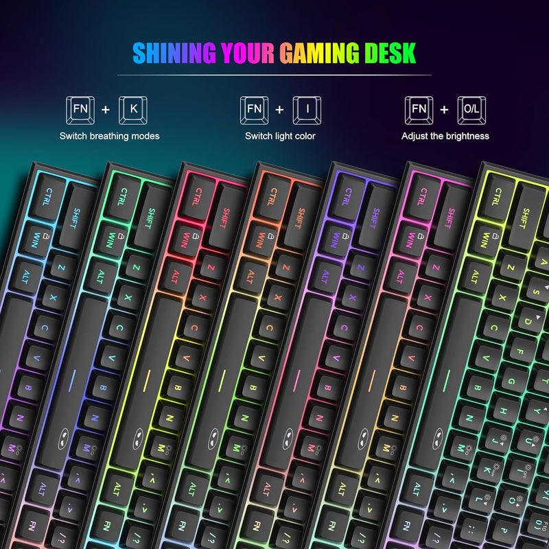 MageGee Mini 60% Gaming Keyboard, Rgb Backlit 61 Key Ultra-Compact Keyboard, Ts91 Ergonomic Waterproof Mechanical Feeling Office Computer Keyboard For Pc, Mac, Ps4, Xbox One Gamer, Wired (Black) - Image 3