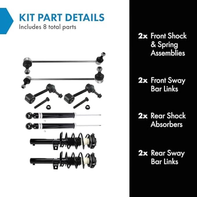 تي آر كيو طقم تعليق أمامي وخلفي كامل، دعامة، زنبرك لولبي، ممتص صدمات، قضيب توازن، وصلة تثبيت، متوافق مع فولكس فاجن تيجوان 2009-2017، تيجوان ليمتد 2017-2018 - Image 3