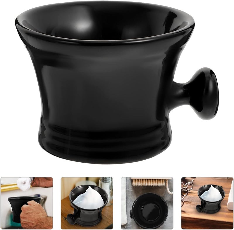 comfrt Shaving Cream Bowl Ceramic Shaving Bowl with Handle Shaving Cream Foaming Cup for Man Black Shaving Mug - Image 2