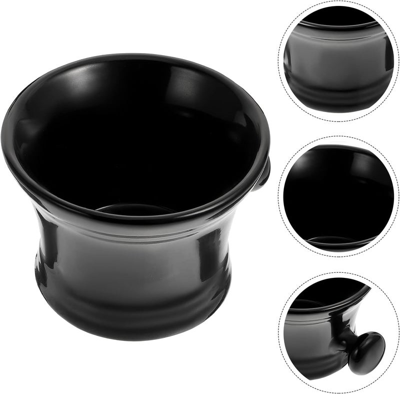 comfrt Shaving Cream Bowl Ceramic Shaving Bowl with Handle Shaving Cream Foaming Cup for Man Black Shaving Mug - Image 4