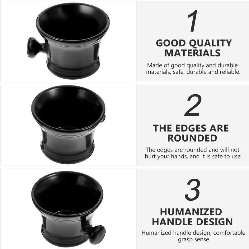 comfrt Shaving Cream Bowl Ceramic Shaving Bowl with Handle Shaving Cream Foaming Cup for Man Black Shaving Mug - Image 5