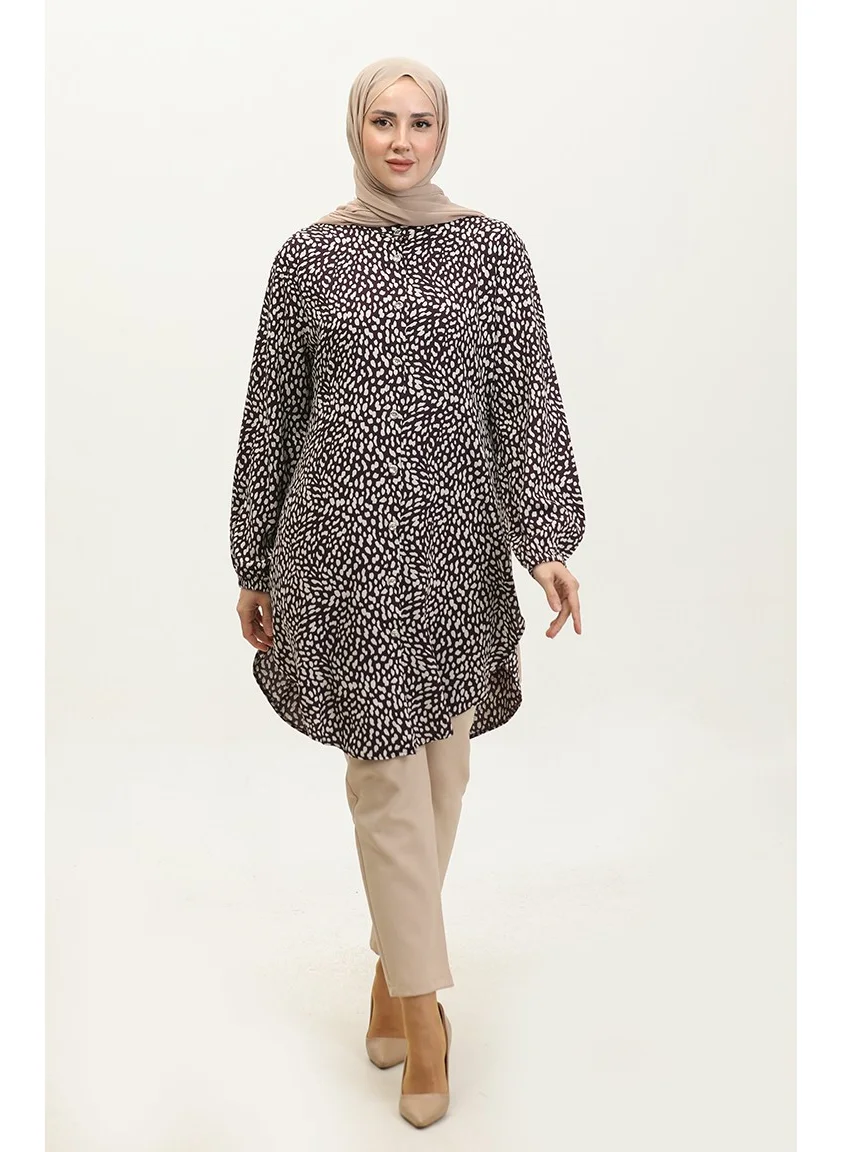 Sefa Merve Plus Size Buttoned Viscose Tunic 3017-01 Purple