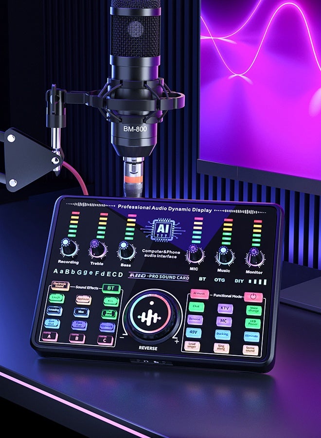 XiuWoo Built-in AI Function Sound Card Microphone Podcast Package,Streaming Audio Mixer with Microphone Stand/Suitable for Live Broadcast/Podcast/Youtube/PC/Smartphone - Image 2