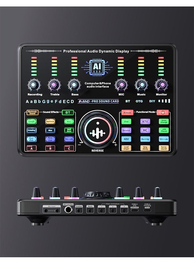 XiuWoo Built-in AI Function Sound Card Microphone Podcast Package,Streaming Audio Mixer with Microphone Stand/Suitable for Live Broadcast/Podcast/Youtube/PC/Smartphone - Image 3