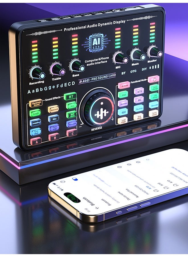 XiuWoo Built-in AI Function Sound Card Microphone Podcast Package,Streaming Audio Mixer with Microphone Stand/Suitable for Live Broadcast/Podcast/Youtube/PC/Smartphone - Image 5