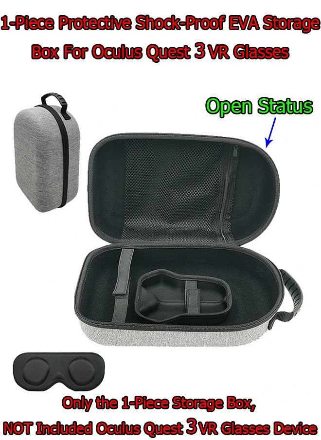 Generic 1-Piece Protective Shock-Proof EVA Storage Box For Oculus Quest 3 VR Glasses,Oculus Quest 3 VR Gaming Headset Portable Carrying Waterproof Box,Colour Grey  - Image 1