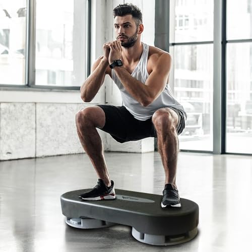 XTRIM Aerobic Stepper for Exercise at Home, Support 250kg, Exercise Equipment for Home, Cardio Equipments for Home, 2 Height Adjustment, Anti-Skid Rubber Pads & Slip-Resistant Platform (Black & Grey) - Image 1
