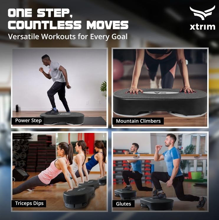 XTRIM Aerobic Stepper for Exercise at Home, Support 250kg, Exercise Equipment for Home, Cardio Equipments for Home, 2 Height Adjustment, Anti-Skid Rubber Pads & Slip-Resistant Platform (Black & Grey) - Image 4