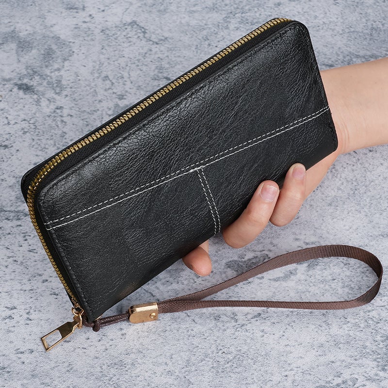 Multifunctional Solid Color PU Leather Wallet, RFID Blocking Design Portable Daily Storage Purse for Cards Cash Coin Business Use - Image 1