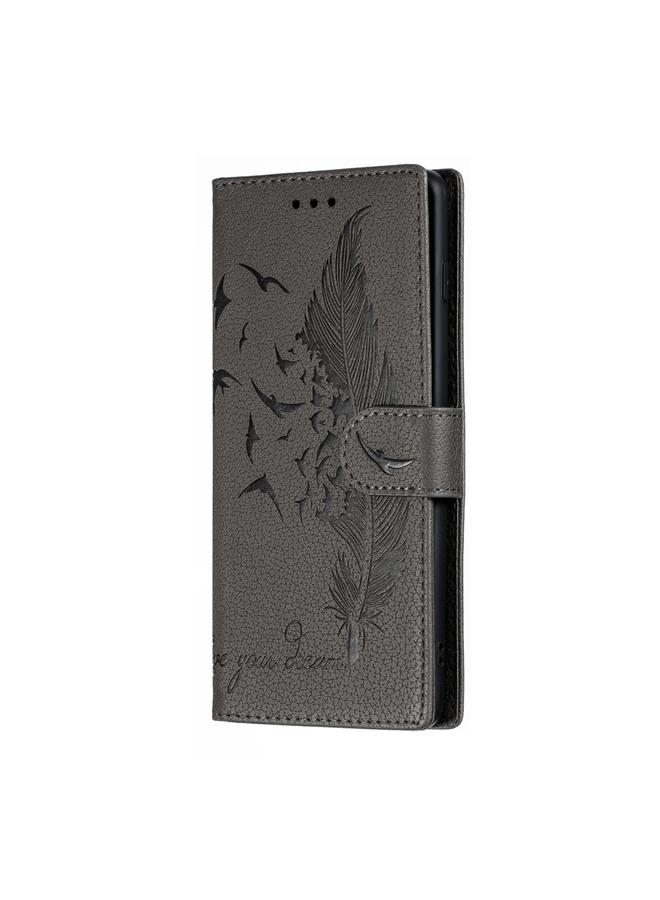 Feather Pattern Litchi Texture Horizontal Flip Leather Case with Wallet & Holder & Card Slots For Galaxy S10+