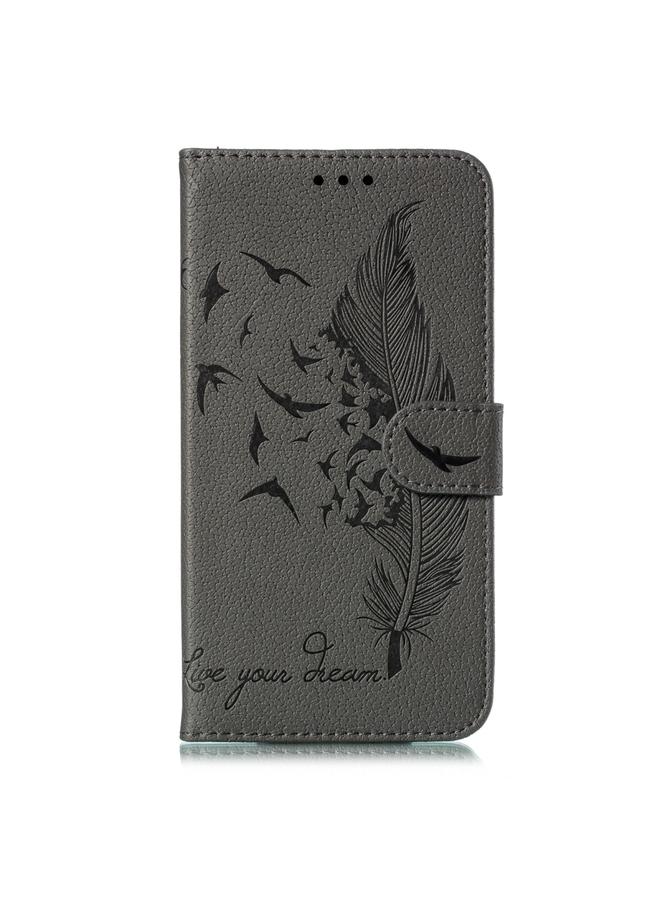 Feather Pattern Litchi Texture Horizontal Flip Leather Case with Wallet & Holder & Card Slots For Galaxy S10+