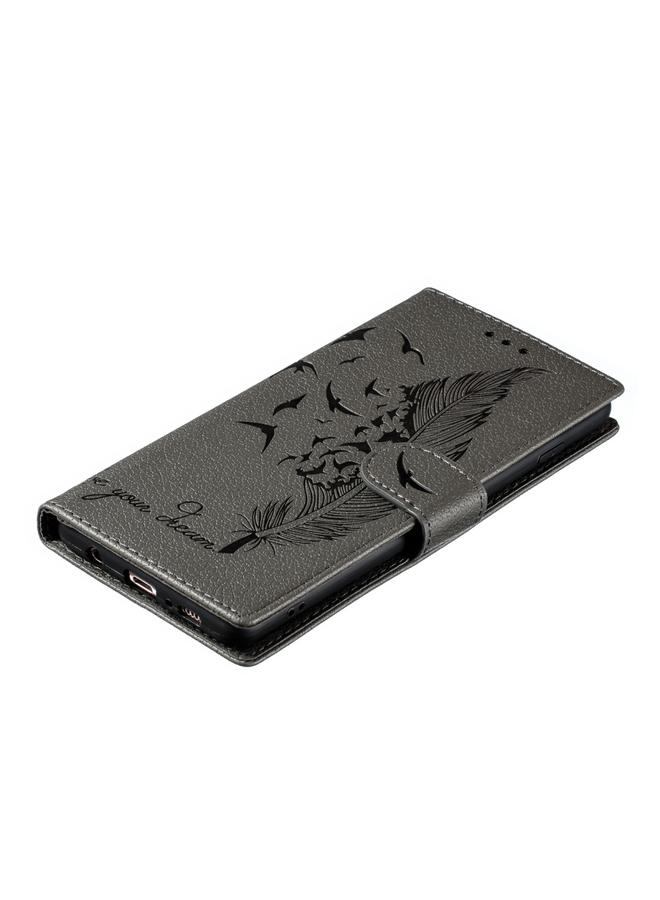 Feather Pattern Litchi Texture Horizontal Flip Leather Case with Wallet & Holder & Card Slots For Galaxy S10+