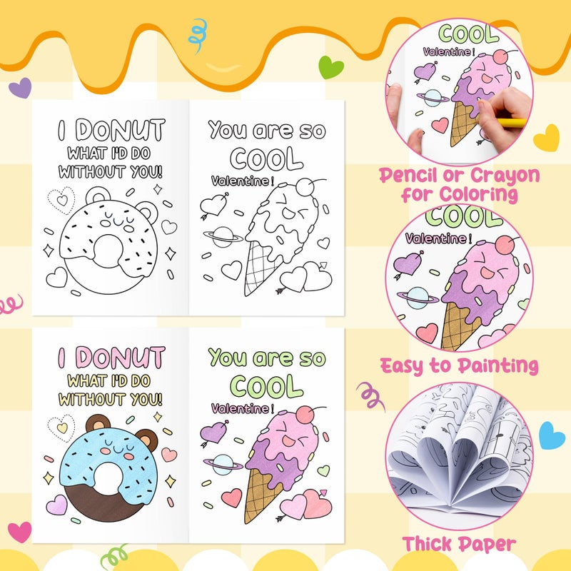 JAPBOR Valentineâ€™s Day Coloring Books - 24PCS Mini Valentine Food Color Book Bulk for Kids Party Favors, Sweet Dessert Small Colouring Pages for Birthday Gifts Classroom School Drawing Painting Games - Image 4