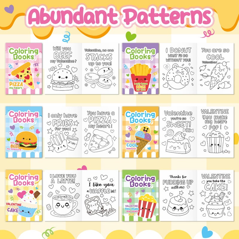 JAPBOR Valentineâ€™s Day Coloring Books - 24PCS Mini Valentine Food Color Book Bulk for Kids Party Favors, Sweet Dessert Small Colouring Pages for Birthday Gifts Classroom School Drawing Painting Games - Image 3