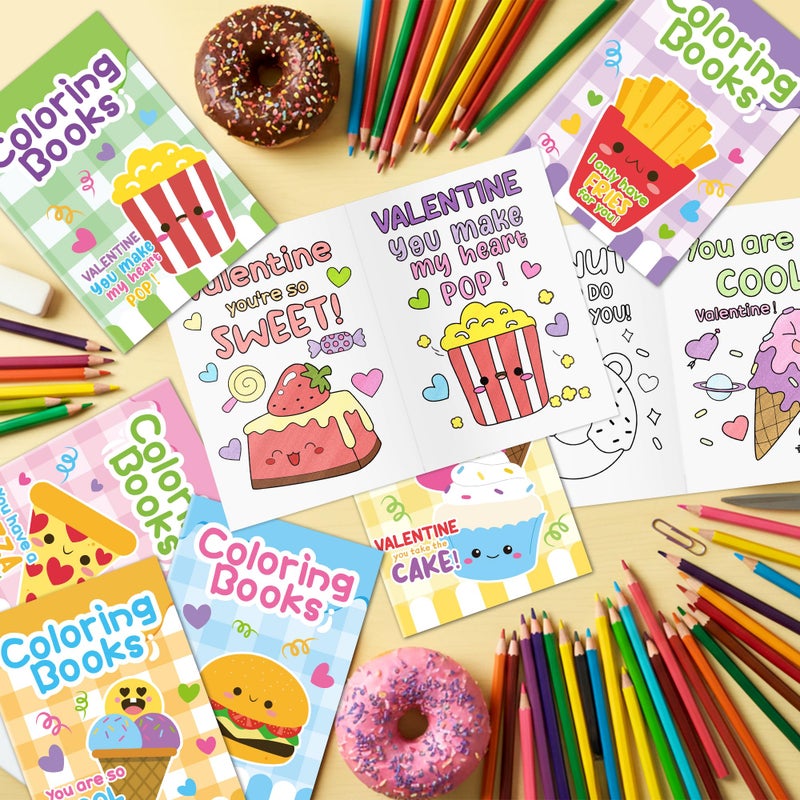 JAPBOR Valentineâ€™s Day Coloring Books - 24PCS Mini Valentine Food Color Book Bulk for Kids Party Favors, Sweet Dessert Small Colouring Pages for Birthday Gifts Classroom School Drawing Painting Games - Image 5