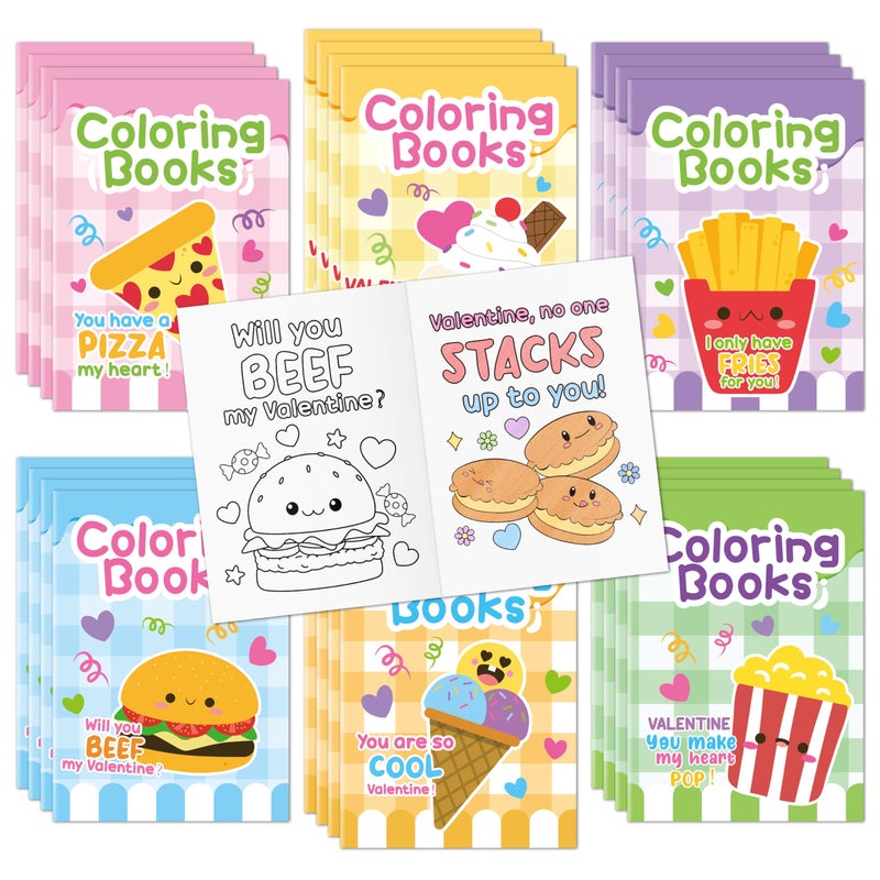 JAPBOR Valentineâ€™s Day Coloring Books - 24PCS Mini Valentine Food Color Book Bulk for Kids Party Favors, Sweet Dessert Small Colouring Pages for Birthday Gifts Classroom School Drawing Painting Games - Image 1