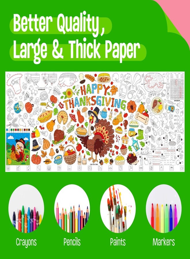 سبرايت جرو ملصق تلوين عيد الشكر من SpriteGru، ورق نشاط تلوين كبير الحجم 75 بوصة × 31 بوصة، ورق متعدد الاستخدامات، لوحة رسم DIY، لافتة/مفرش طاولة للمدرسة، حفلات الخريف، ديكور حائط - Image 3
