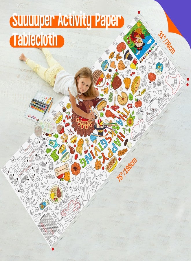 سبرايت جرو ملصق تلوين عيد الشكر من SpriteGru، ورق نشاط تلوين كبير الحجم 75 بوصة × 31 بوصة، ورق متعدد الاستخدامات، لوحة رسم DIY، لافتة/مفرش طاولة للمدرسة، حفلات الخريف، ديكور حائط - Image 2