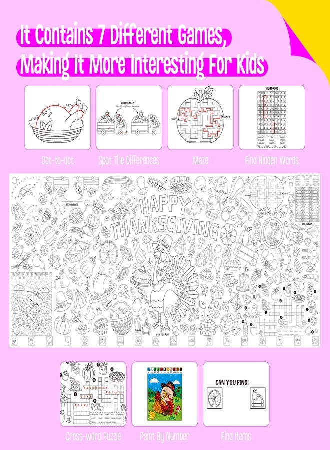 سبرايت جرو ملصق تلوين عيد الشكر من SpriteGru، ورق نشاط تلوين كبير الحجم 75 بوصة × 31 بوصة، ورق متعدد الاستخدامات، لوحة رسم DIY، لافتة/مفرش طاولة للمدرسة، حفلات الخريف، ديكور حائط - Image 4