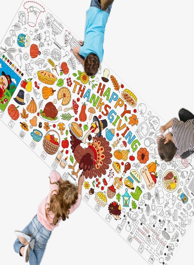 سبرايت جرو ملصق تلوين عيد الشكر من SpriteGru، ورق نشاط تلوين كبير الحجم 75 بوصة × 31 بوصة، ورق متعدد الاستخدامات، لوحة رسم DIY، لافتة/مفرش طاولة للمدرسة، حفلات الخريف، ديكور حائط - Image 1