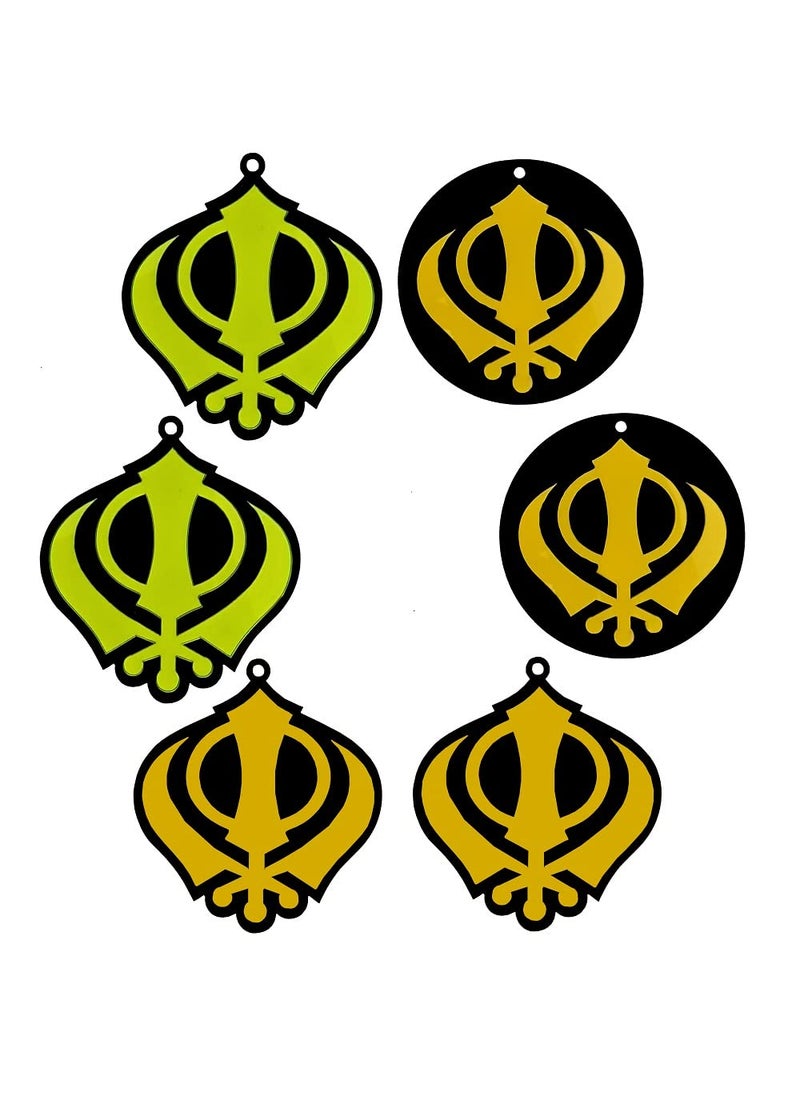 Divya Mantra Divya Mantra Sikh Khanda for Car Home Wall Decor Temple Pooja Items Sacred Religious Decorative Showpiece Interior Hanging Accessories Puja Symbol Lucky Charm Double Sided Green Yellow Set of 6  - Image 1